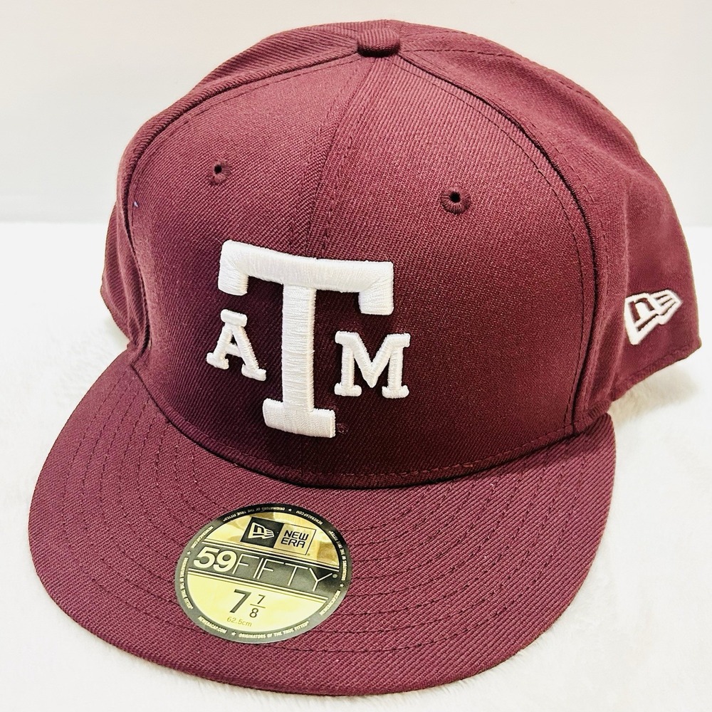 New Era Texas A&M Aggies Logo Wool 59FIFTY Fitted Hat Cap 7 7/8 Maroon NCAA - Picture 1 of 5